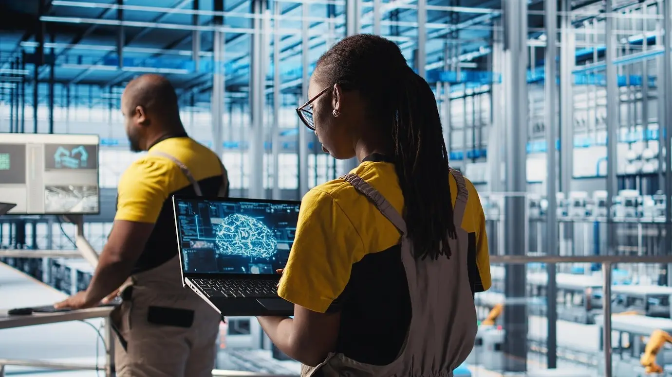 A smart photovoltaics factory expert collecting system performance metrics using AI.